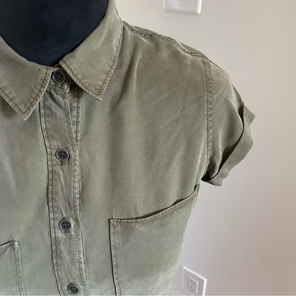 Paige Mika Collared Shirt Dress in Desert Olive Button Up Tie Waist EUC Size XS - Picture 6 of 8